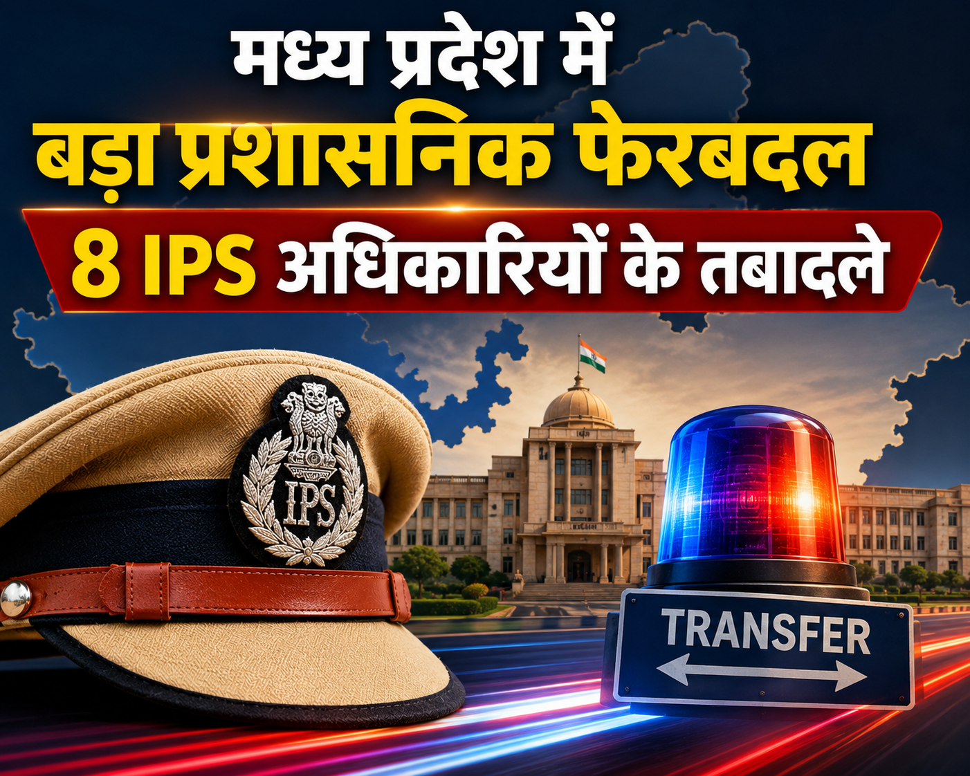 मध्य प्रदेश में बड़ा प्रशाासनिक फेरबदल: 8 IPS अधिकारियों के तबादले, आदेश जारी